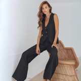 Cotton and Linen Vest Trousers Wide Leg Flared Pants Set