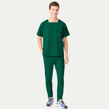 Men's Square Collar Three Pockets Scrub Top