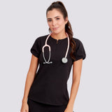 Women's Short Sleeve Crew Neck Zipper Scrub Top