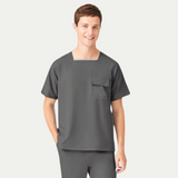 Men's Square Collar Three Pockets Scrub Top