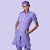 Women's Short Sleeves Priest Collar Lab Coat