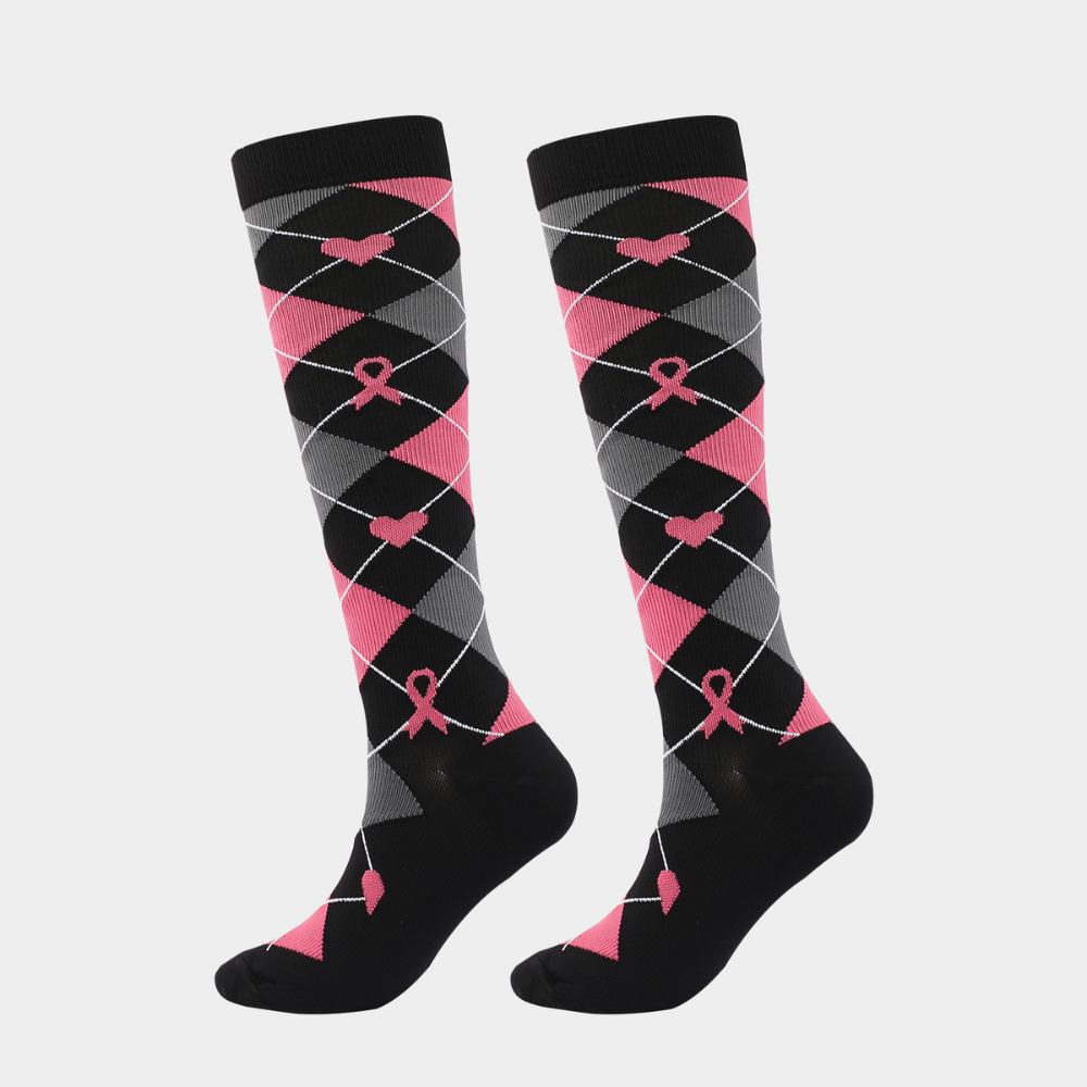 Pink Ribbon Knitted Compression Socks