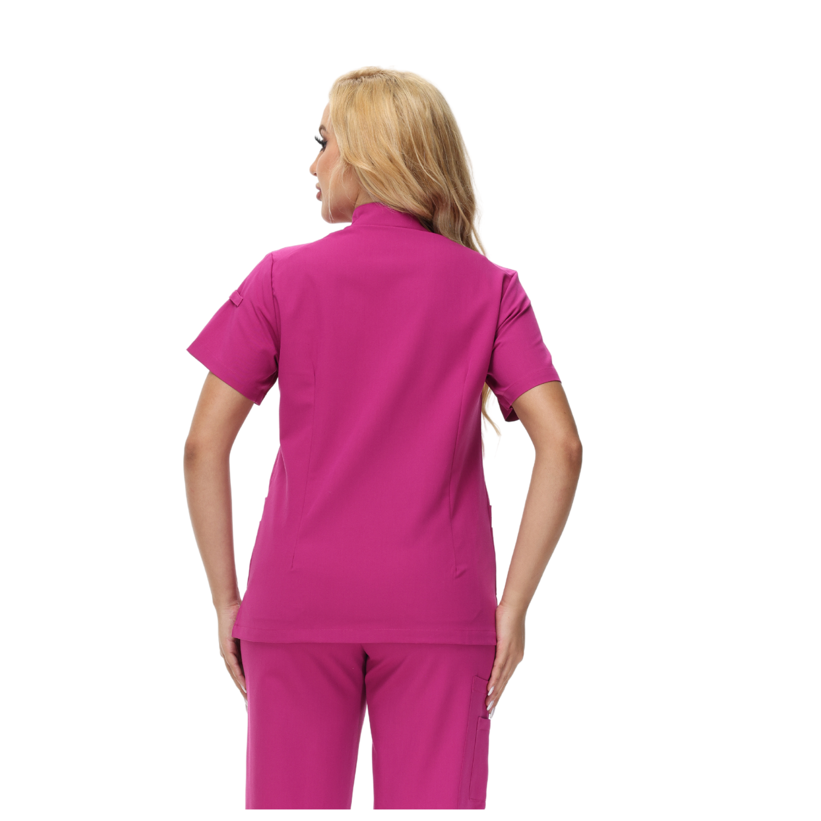 Alison Four-Pocket Scrub Top with mandarin collar and functional design.