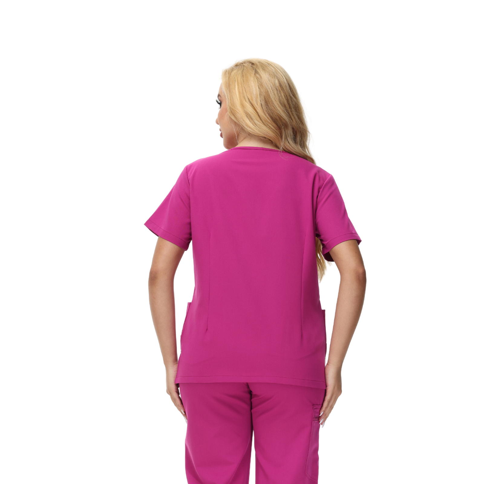 Anne V-neck Four-Pocket Scrub Top featuring a unique cross design and functional pockets.