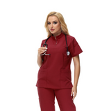 Alison Four-Pocket Scrub Top with mandarin collar and functional design.