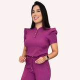 Women's Priest Collar Jabour Detail Sleeves Scrub Top