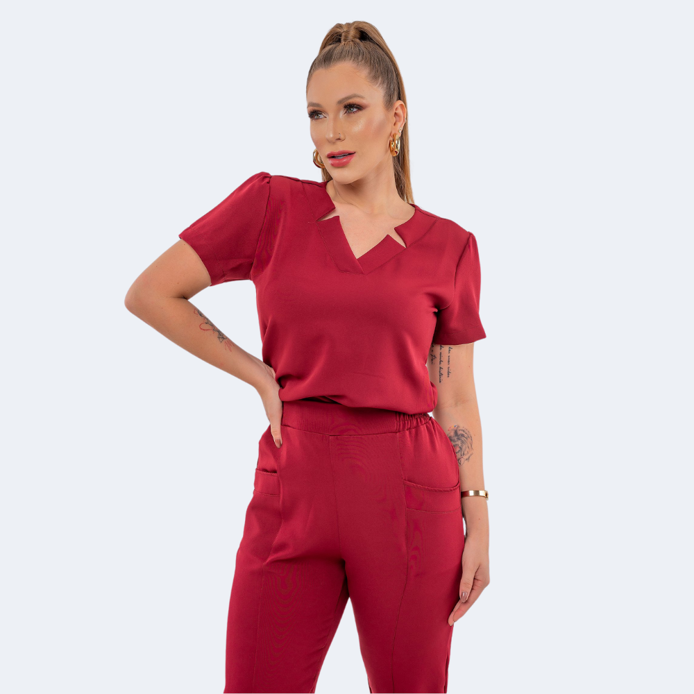 Women's V-Neck with Details Slim Fit Scrub Top