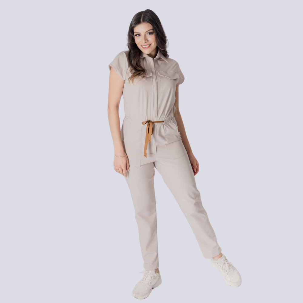 Women's Polo Collar Four Pockets Slim Ankle Jumpsuit