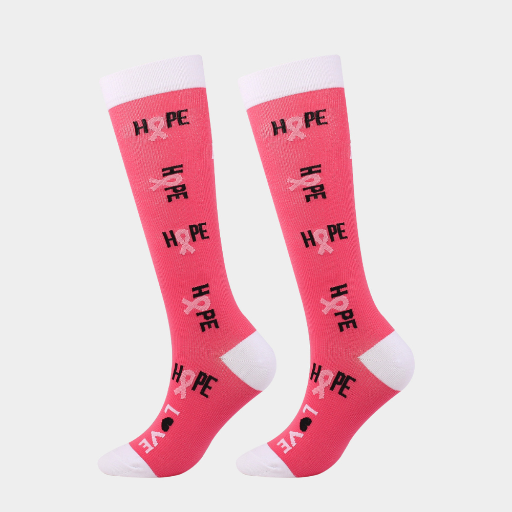 Pink Ribbon Knitted Compression Socks