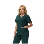 Anne V-neck Four-Pocket Scrub Top featuring a unique cross design and functional pockets.