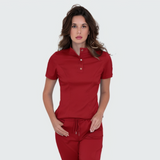 Women's Button Stand Collar Side Zipper Scrub Top