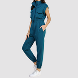 Women's High Neck Folded Sleeves with Epaulettes Jumpsuit