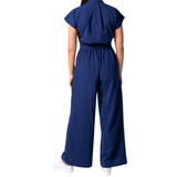 Women's Wide Leg Scrub Jumpsuit With Front Tucks