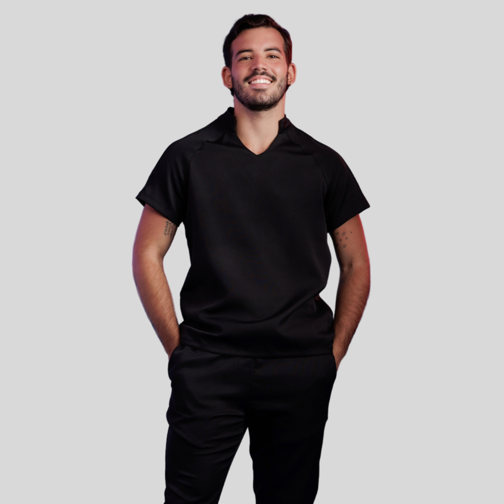 Men's Slim Fit Scrub Top with Differentiated Collar