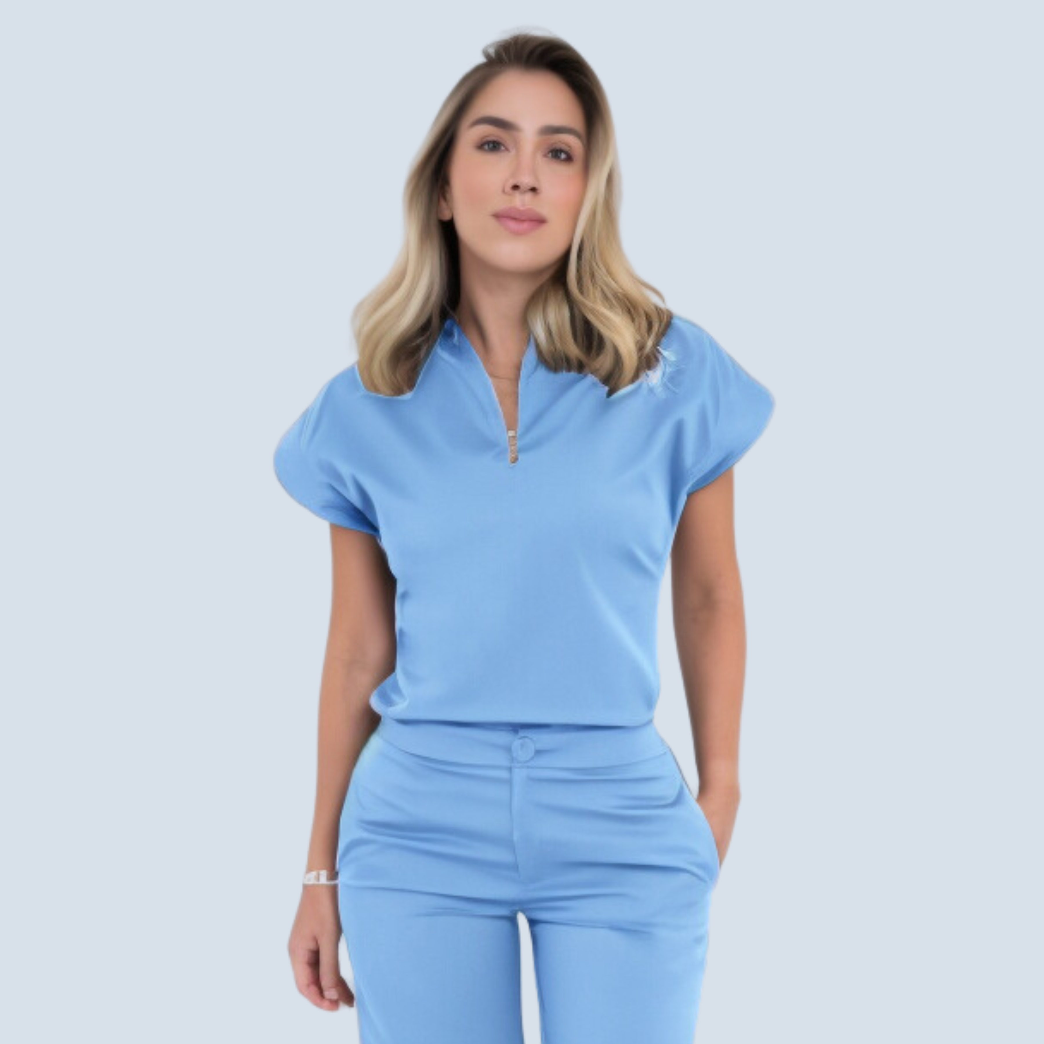 Zip-Neck Japanese Sleeves Scrub Top