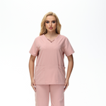 Anne V-neck Four-Pocket Scrub Top featuring a unique cross design and functional pockets.