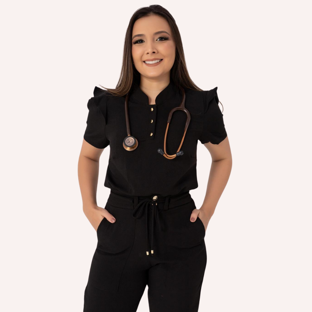 Women's Priest Collar Jabour Detail Sleeves Scrub Top