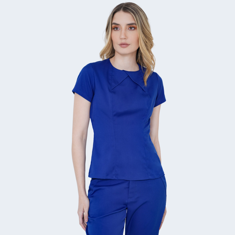 Women's Round Neck Special Chest Fold Scrub Top