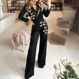 Butterfly Print Slim Fit Pocket Zipper Long Sleeve Jumpsuit