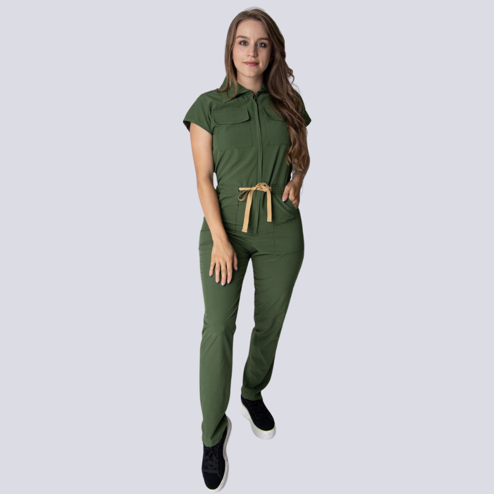 Women's Polo Collar Four Pockets Slim Ankle Jumpsuit