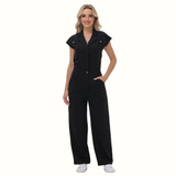 Women's Wide Leg SCcrub Jumpsuit With Front Tucks