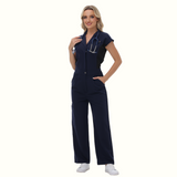 Women's Wide Leg SCcrub Jumpsuit With Front Tucks