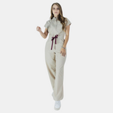 Women's Four Pockets Contrasting Drawstring Flared Cut Jumpsuit