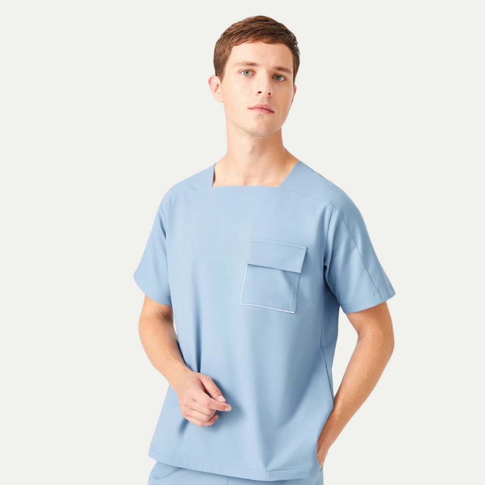 Men's Square Collar Three Pockets Scrub Top