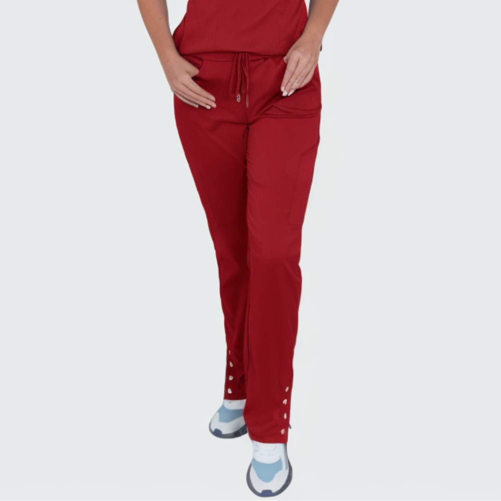 Women's Six Pockets Button Slit Hem Scrub Pant