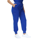 Barbara Eight-Pocket Jogger Scrub Pants with adjustable drawcord and vibrant drawstring.