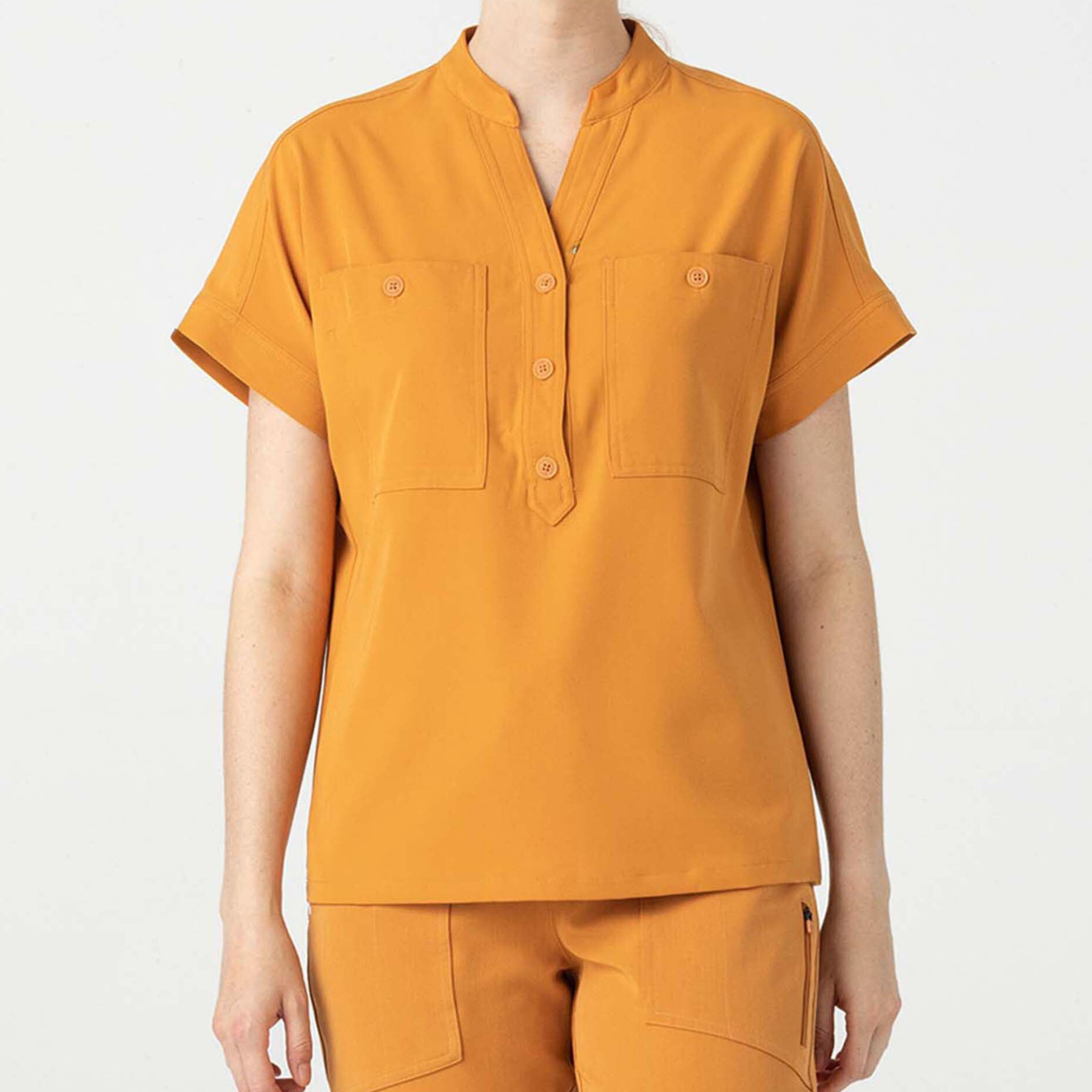 Banded Collar Scrub Top