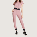 Women's Multiple Pockets Zipper Front Cap Sleeves Jumpsuit