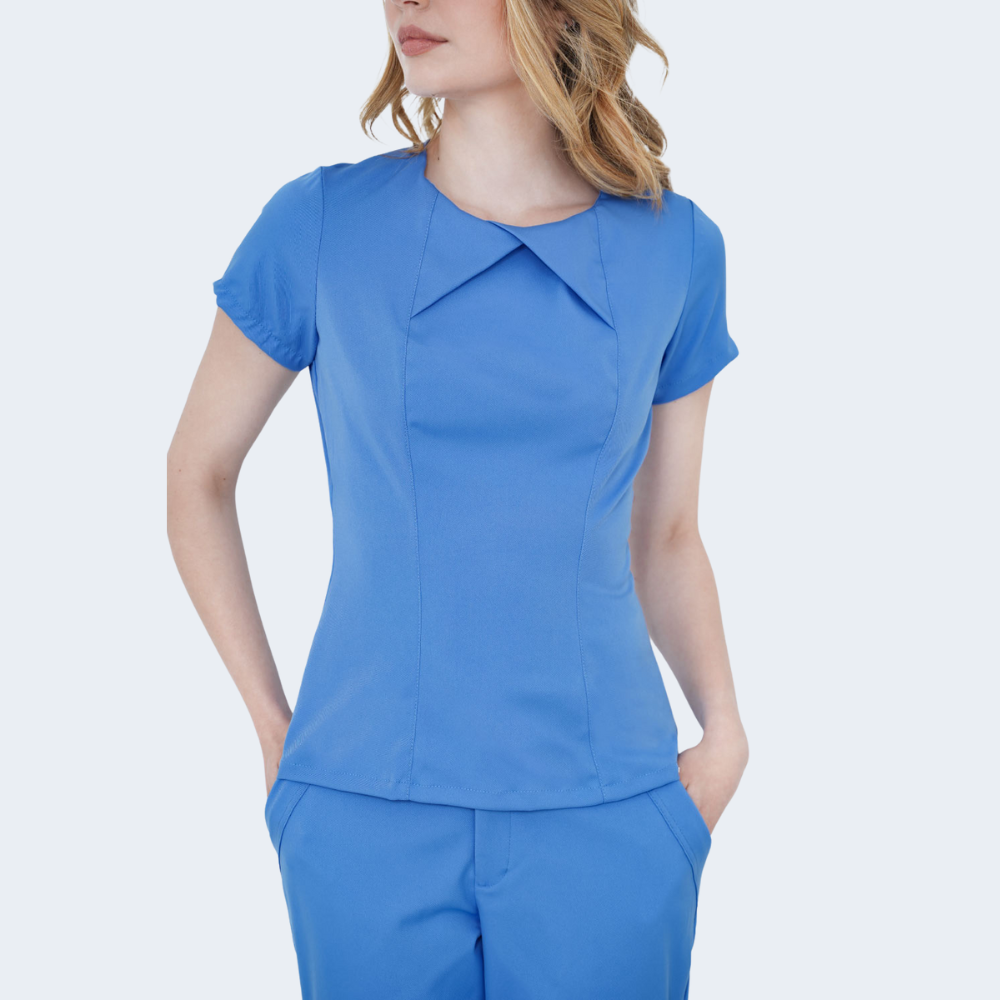 Women's Round Neck Special Chest Fold Scrub Top