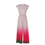 Gradient Cactus Print Sleeveless Top and Wide-Leg Pants Set