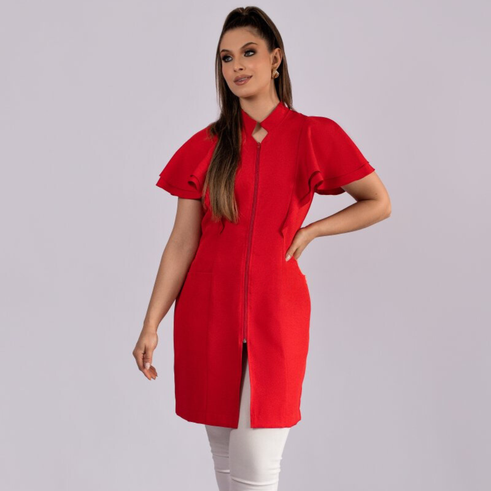 Women's Removable Sleeves Layered Ruffle Details Lab Coat