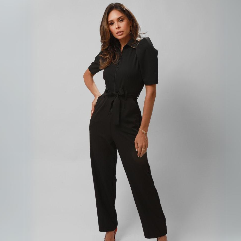 Women's Looser Legs Four Pockets Shirt Collar Jumpsuit