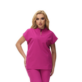 Angela Mandarin Collar Scrub Top with expansive fit and stylish design.