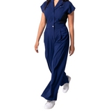 Women's Wide Leg Scrub Jumpsuit With Front Tucks