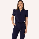 Women's Priest Collar Jabour Detail Sleeves Scrub Top